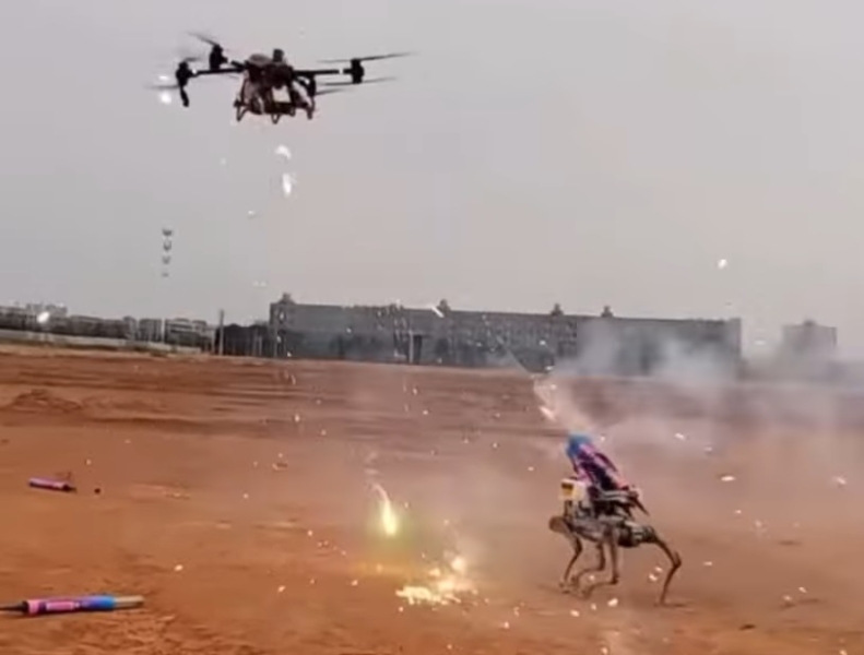 Необычная битва робота-собаки и дрона впечатляет зрителей