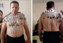 В Иране мужчина удержал на своем теле 96 ложек, побив рекорд Гиннеса