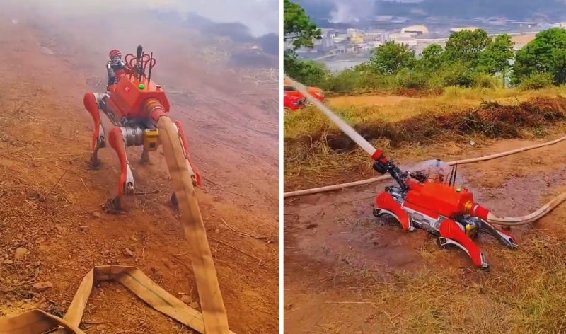 В Китае роботы-спасатели помогают пожарным в борьбе с огнем