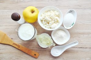 Творожные оладьи с яблоком на кефире